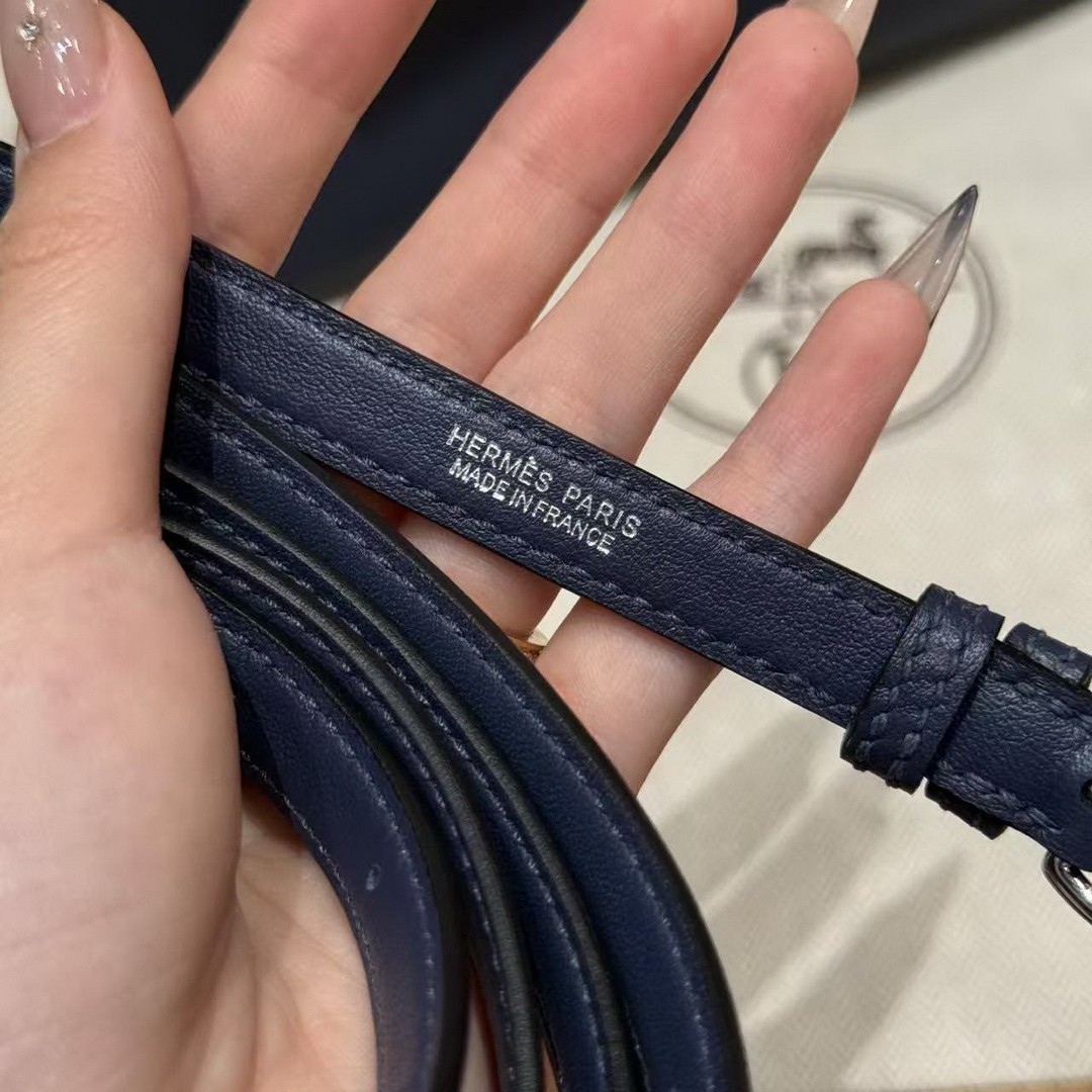 Hermes Kelly Mini 2424 24/24 Bag 21CM Handmade In Evercolor and Swift Calfskin Leather Silver Hardware 73 Blue Saphir - Image 10