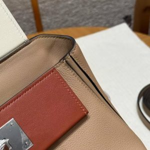 Hermes Kelly 2424 24/24 Bag 21CM Handmade In Evercolor and Swift Calfskin Leather Silver Hardware 0M Chai l2 Nata 6C Cuivre - Image 10
