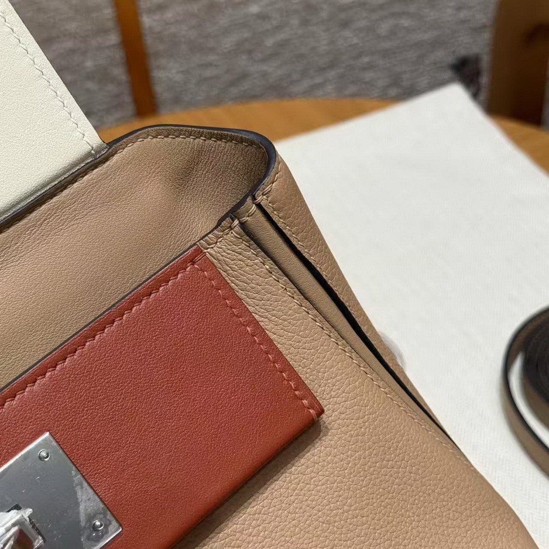 Hermes Kelly 2424 24/24 Bag 21CM Handmade In Evercolor and Swift Calfskin Leather Silver Hardware 0M Chai l2 Nata 6C Cuivre - Image 10
