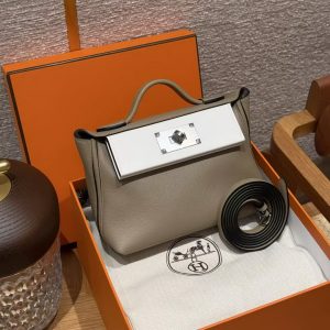 Hermes Kelly 2424 24/24 Bag 21CM Handmade In Evercolor and Swift Calfskin Leather Silver Hardware 8Q Beige Marfa 0U New White - Image 3