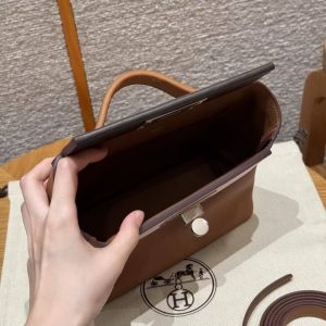 Hermes Kelly 2424 24/24 Bag 21CM Handmade In Evercolor and Swift Calfskin Leather Silver Hardware 37 Gold 0G Rouge Sellier 09 Mauve Pale - Image 9