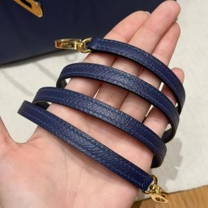 Hermes Kelly Mini 2 19CM Bag Handmade In Epsom Calfskin Leather and Bright Faced American Alligator Gold Hardware 73 Blue Saphir - Image 3