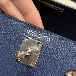 Hermes Kelly Mini 2 19CM Bag Handmade In Madame and Alligator Imported Leather from Mississippi Silver Hardware 73 Blue Saphir - Image 18