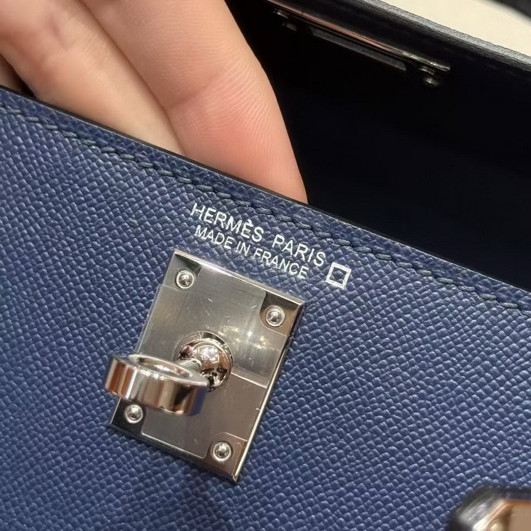 Hermes Kelly Mini 2 19CM Bag Handmade In Madame and Alligator Imported Leather from Mississippi Silver Hardware 73 Blue Saphir - Image 18