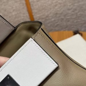 Hermes Kelly 2424 24/24 Bag 21CM Handmade In Evercolor and Swift Calfskin Leather Silver Hardware 8Q Beige Marfa 0U New White - Image 10