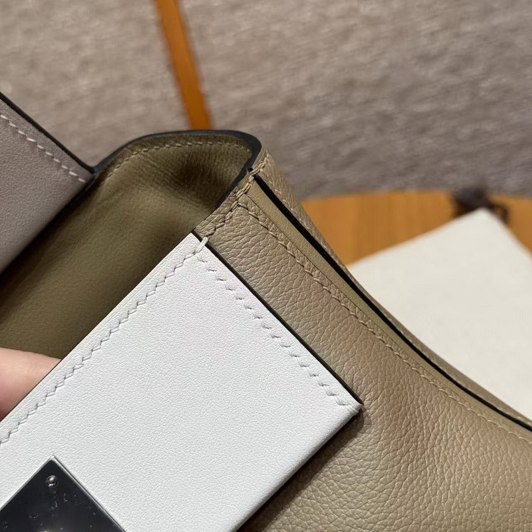 Hermes Kelly 2424 24/24 Bag 21CM Handmade In Evercolor and Swift Calfskin Leather Silver Hardware 8Q Beige Marfa 0U New White - Image 10