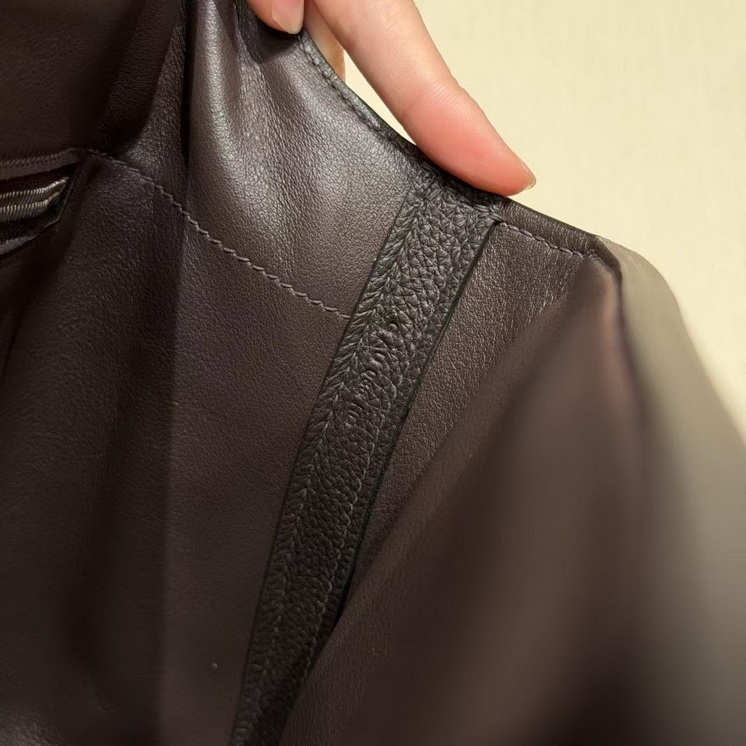 Hermes Kelly 2424 24/24 Bag 29CM Handmade In Evercolor and Swift Calfskin Leather Silver Hardware 47 Chocolate - Image 11