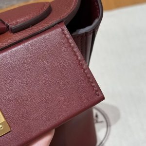 Hermes Kelly Mini 2424 24/24 Bag 21CM Handmade In Evercolor and Swift Calfskin Leather Gold Hardware 55 Rouge H - Image 8