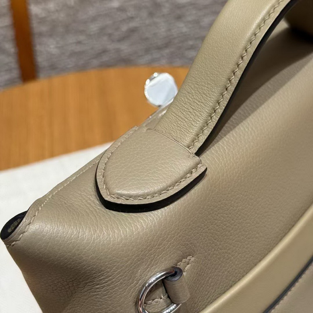 Hermes Kelly 2424 24/24 Bag 21CM Handmade In Evercolor and Swift Calfskin Leather Silver Hardware 8Q Beige Marfa 0U New White - Image 8