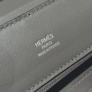 Hermes Kelly 2424 24/24 Bag 21CM Handmade In Evercolor and Swift Calfskin Leather Silver Hardware 8F Girs Etain - Image 15
