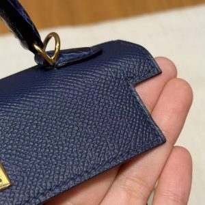 Hermes Kelly Mini 2 19CM Bag Handmade In Epsom Calfskin Leather and Bright Faced American Alligator Gold Hardware 73 Blue Saphir - Image 9