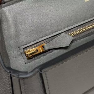 Hermes Kelly Mini 2424 24/24 Bag 21CM Handmade In Evercolor and Swift Calfskin Leather Gold Hardware 0L Gris Meyer - Image 5