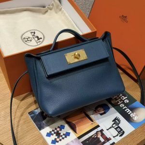 Hermes Kelly Mini 2424 24/24 Bag 21CM Handmade In Evercolor and Swift Calfskin Leather Gold Hardware 1P Colvert - Image 3