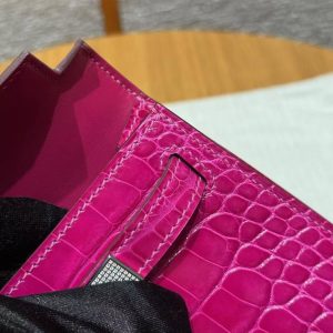 Hermes Kelly Mini 2 19CM Bag Handmade In Bright faced Alligator Leather Silver Diamond Hardware J5 Rose Scheherazade - Image 7
