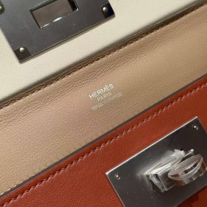 Hermes Kelly 2424 24/24 Bag 21CM Handmade In Evercolor and Swift Calfskin Leather Silver Hardware 0M Chai l2 Nata 6C Cuivre - Image 14