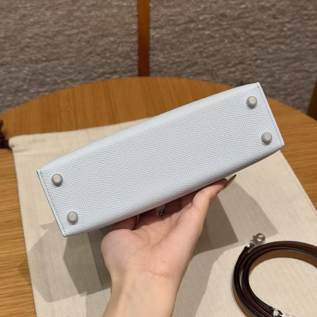 Hermes Kelly Mini 2 19CM Bag Handmade In Epsom Calfskin Leather Silver Hardware T0 Blue Brume 37 Gold O6 Vert Jade - Image 19