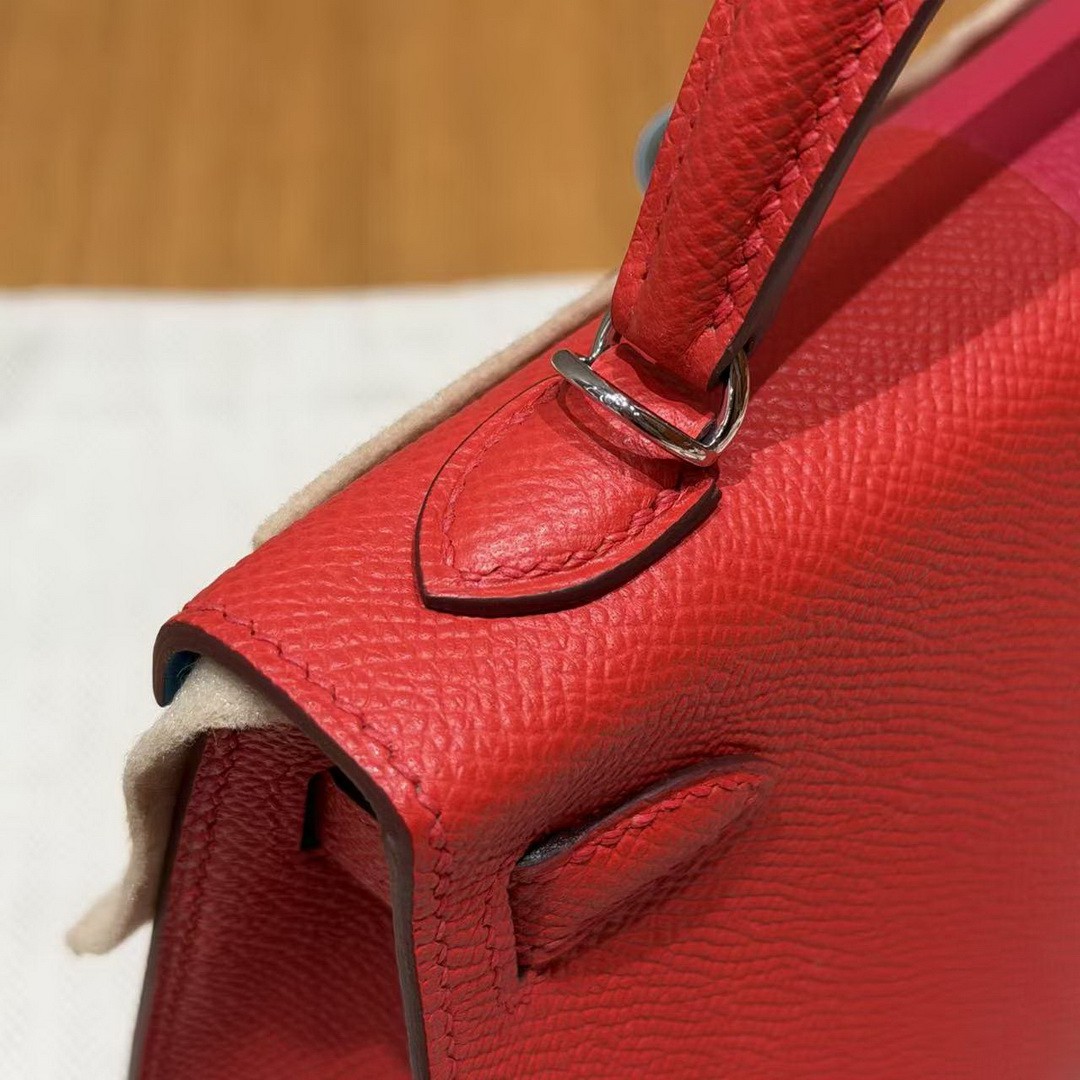 Hermes Kelly Mini 2 19CM Bag Handmade In Epsom Calfskin Leather Silver Hardware l6 Rose Extreme S3 Rouge Coeur B3 Blue Zanzibar - Image 8