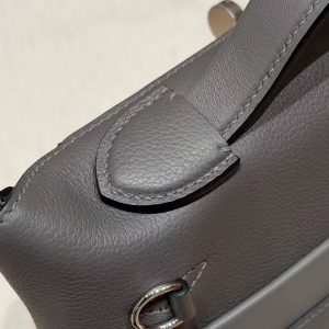 Hermes Kelly 2424 24/24 Bag 21CM Handmade In Evercolor and Swift Calfskin Leather Silver Hardware 0L Gris Meyer - Image 12