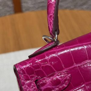 Hermes Kelly Mini 2 19CM Bag Handmade In Bright faced Alligator Leather Silver Diamond Hardware J5 Rose Scheherazade - Image 13