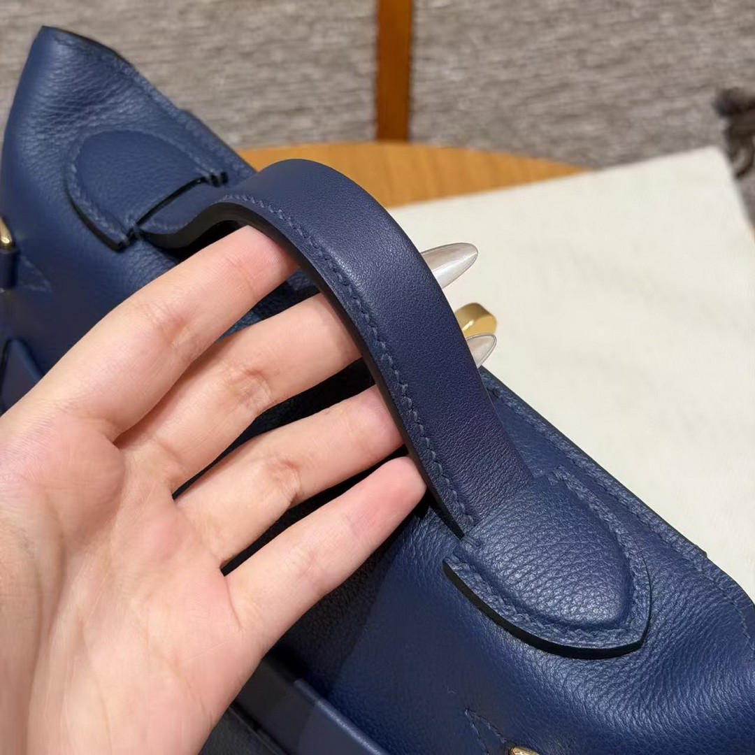 Hermes Kelly 2424 24/24 Bag 21CM Handmade In Evercolor and Swift Calfskin Leather Gold Hardware 73 Blue Saphir - Image 12