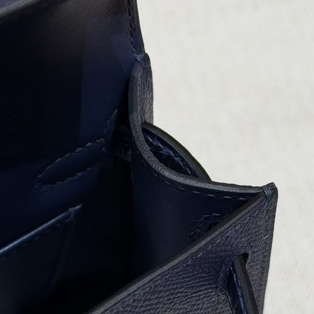 Hermes Kelly Mini 2 19CM Bag Handmade In Epsom Calfskin Leather and Bright Faced American Alligator Gold Hardware 73 Blue Saphir - Image 8