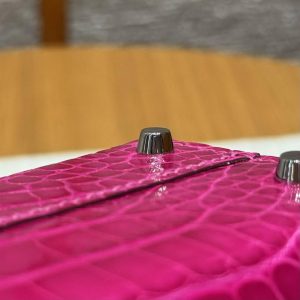 Hermes Kelly Mini 2 19CM Bag Handmade In Bright faced Alligator Leather Silver Diamond Hardware J5 Rose Scheherazade - Image 3