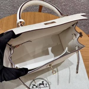Hermes Kelly 25 Bag Handmade In KK Ostrich Imported Leather From South Africa Rose Gold Hardware 8L Beton - Image 16