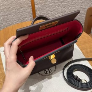 Hermes Kelly 2424 24/24 Bag 21CM Handmade In Evercolor and Swift Calfskin Leather Gold Hardware OG Rouge Sellier 90 Rramboise - Image 17