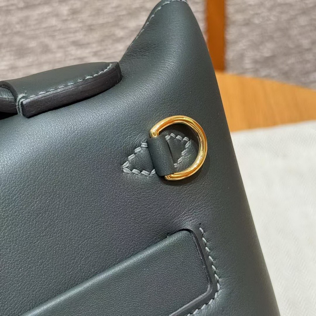 Hermes Kelly Mini 2424 24/24 Bag 21CM Handmade In Swift Calfskin Leather KK Ostrich Gold Hardware Vo Vert Rousseau - Image 13