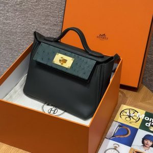 Hermes Kelly Mini 2424 24/24 Bag 21CM Handmade In Swift Calfskin Leather KK Ostrich Gold Hardware Vo Vert Rousseau - Image 3