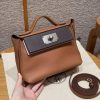 Hermes Kelly 2424 24/24 Bag 21CM Handmade In Evercolor and Swift Calfskin Leather Silver Hardware 37 Gold 0G Rouge Sellier 09 Mauve Pale
