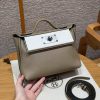 Hermes Kelly 2424 24/24 Bag 21CM Handmade In Evercolor and Swift Calfskin Leather Silver Hardware 8Q Beige Marfa 0U New White