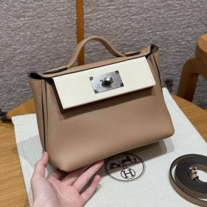 Hermes Kelly 2424 24/24 Bag 21CM Handmade In Evercolor and Swift Calfskin Leather Silver Hardware 0M Chai l2 Nata 6C Cuivre