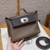 Hermes Kelly 2424 24/24 Bag 21CM Handmade In Evercolor and Swift Calfskin Leather Silver Hardware 18 Etoupe 46 Ebene