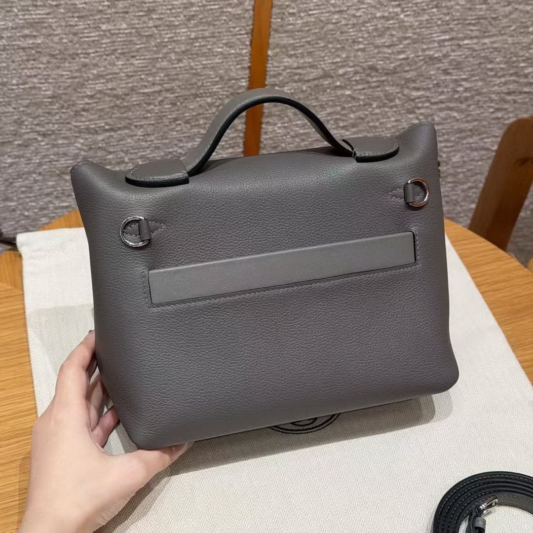 Hermes Kelly 2424 24/24 Bag 21CM Handmade In Evercolor and Swift Calfskin Leather Silver Hardware 0L Gris Meyer - Image 2