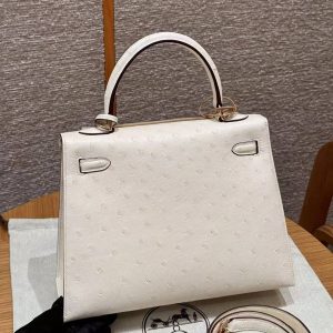 Hermes Kelly 25 Bag Handmade In KK Ostrich Imported Leather From South Africa Rose Gold Hardware 8L Beton - Image 2