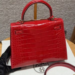 Hermes Kelly 25 Bag Handmade In Bright Faced Alligator Leather from Mississippi Gold Hardware 95 Braise - Image 2