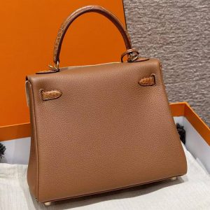 Hermes Kelly 25 Bag Handmade In Togo Calfskin Leather and Alligator from Mississippi Gold Hardware 37 Gold - Image 2