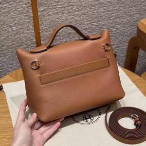 Hermes Kelly 2424 24/24 Bag 21CM Handmade In Evercolor and Swift Calfskin Leather Silver Hardware 37 Gold 0G Rouge Sellier 09 Mauve Pale - Image 2