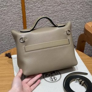 Hermes Kelly 2424 24/24 Bag 21CM Handmade In Evercolor and Swift Calfskin Leather Silver Hardware 8Q Beige Marfa 0U New White - Image 2