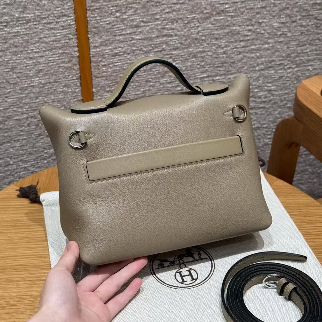 Hermes Kelly 2424 24/24 Bag 21CM Handmade In Evercolor and Swift Calfskin Leather Silver Hardware 8Q Beige Marfa 0U New White - Image 2
