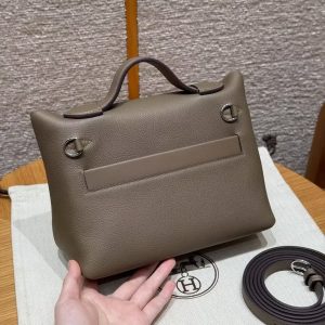 Hermes Kelly 2424 24/24 Bag 21CM Handmade In Evercolor and Swift Calfskin Leather Silver Hardware 18 Etoupe 46 Ebene - Image 2