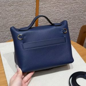 Hermes Kelly 2424 24/24 Bag 21CM Handmade In Evercolor and Swift Calfskin Leather Gold Hardware 73 Blue Saphir - Image 2