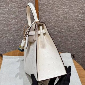 Hermes Kelly 25 Bag Handmade In KK Ostrich Imported Leather From South Africa Rose Gold Hardware 8L Beton - Image 18
