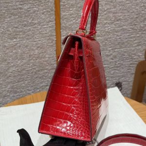 Hermes Kelly 25 Bag Handmade In Bright Faced Alligator Leather from Mississippi Gold Hardware 95 Braise - Image 20