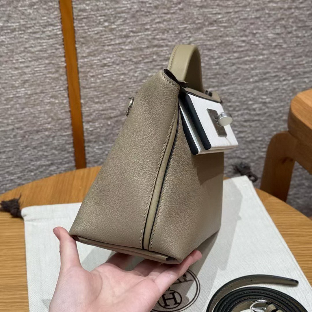 Hermes Kelly 2424 24/24 Bag 21CM Handmade In Evercolor and Swift Calfskin Leather Silver Hardware 8Q Beige Marfa 0U New White - Image 20