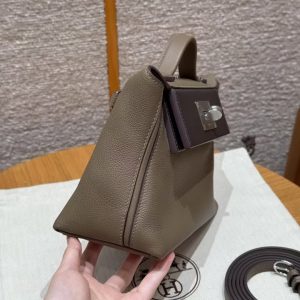 Hermes Kelly 2424 24/24 Bag 21CM Handmade In Evercolor and Swift Calfskin Leather Silver Hardware 18 Etoupe 46 Ebene - Image 19