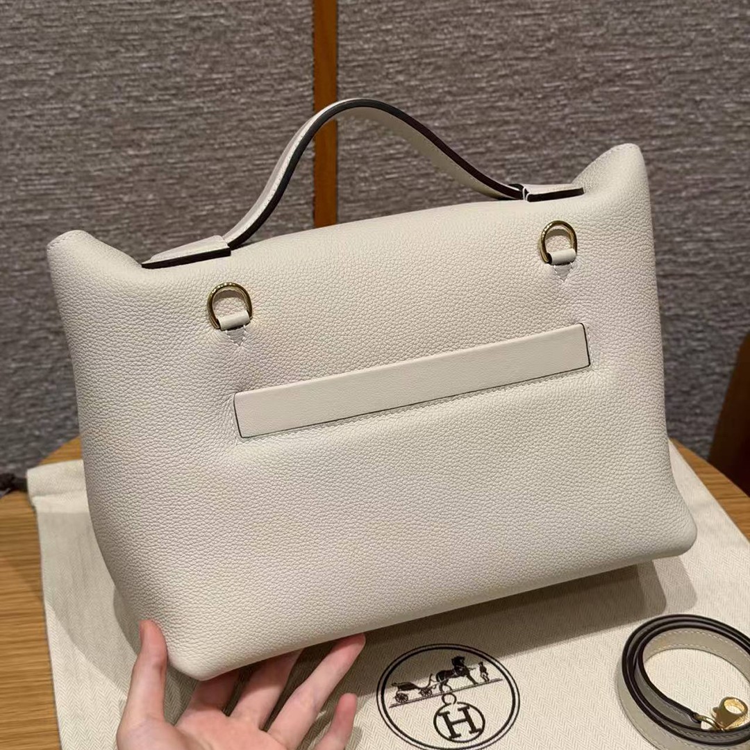 Hermes Kelly 2424 24/24 Bag 29CM Handmade In Togo and Swift Calfskin Leather Gold Hardware 10 Craie 4B Biscuit - Image 15
