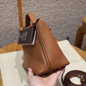 Hermes Kelly 2424 24/24 Bag 21CM Handmade In Evercolor and Swift Calfskin Leather Silver Hardware 37 Gold 0G Rouge Sellier 09 Mauve Pale - Image 17