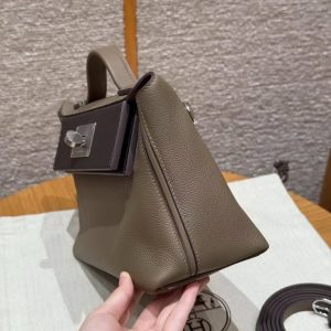 Hermes Kelly 2424 24/24 Bag 21CM Handmade In Evercolor and Swift Calfskin Leather Silver Hardware 18 Etoupe 46 Ebene - Image 18